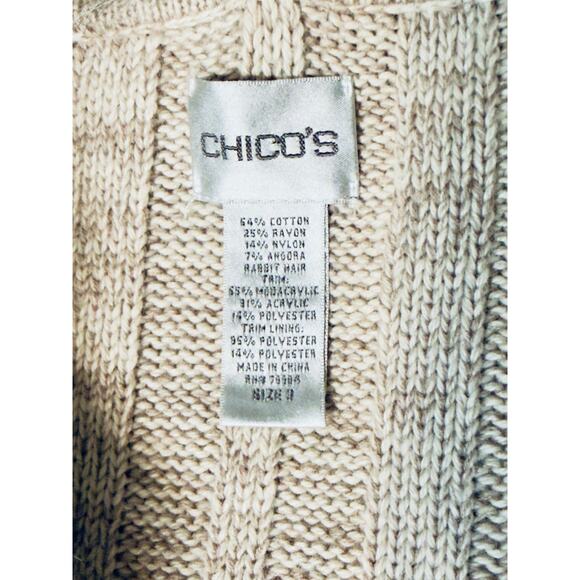 Chico’s Angora-Blend Belted Neutral Knit Sweater Removable Faux Fur Collar Sz 3 - Picture 3 of 8
